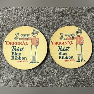 Pabst Blue Ribbon Set of 2 Coasters Cardboard Vintage
